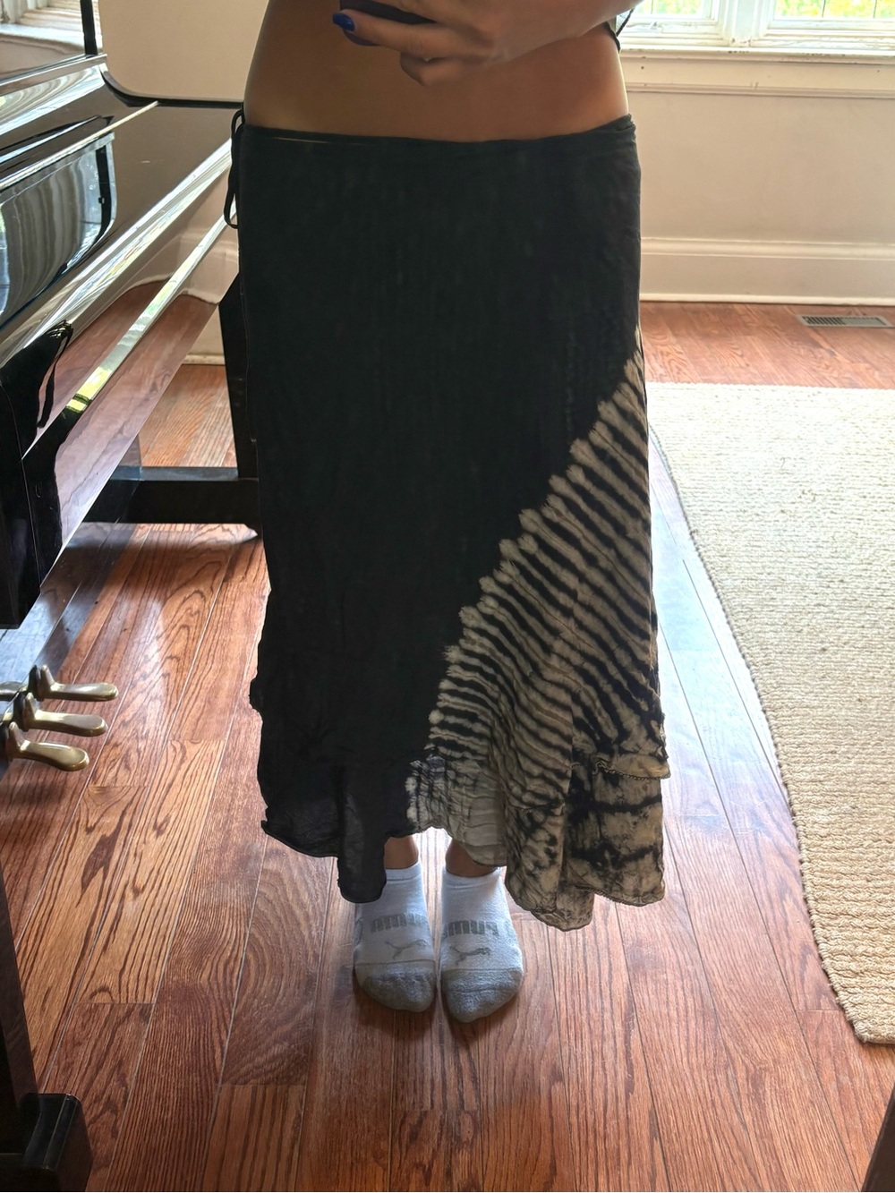 Black Tie Dye Midi Maxi Wrap Skirt